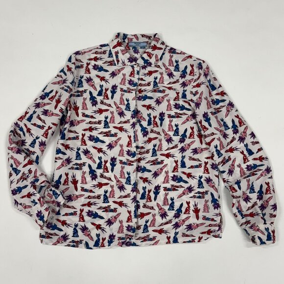 Prada Italian Silk Printed Button-Down Shirt - Picture 1 of 8